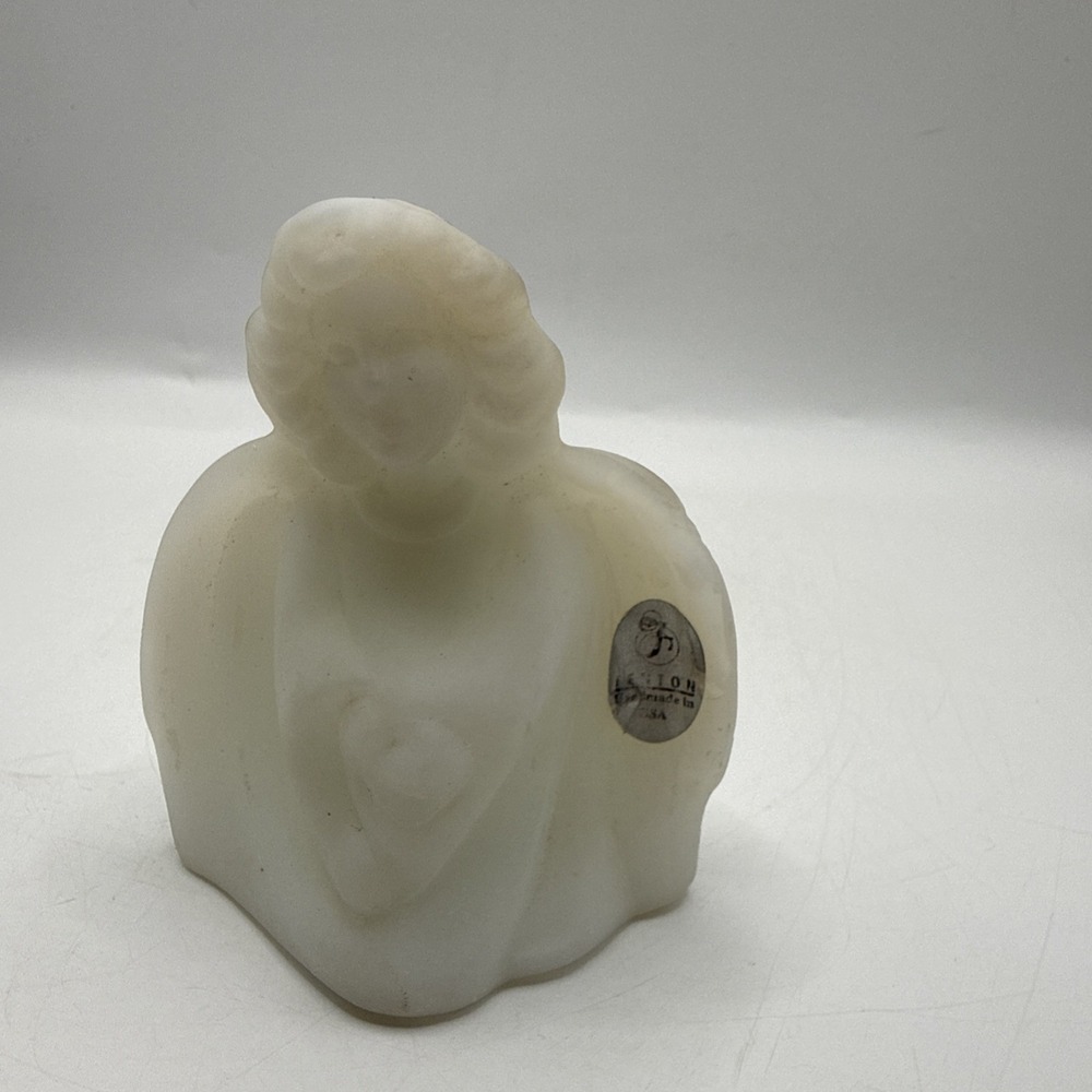 Vtg Fenton Satin White Floral Praying Angel 3.5"